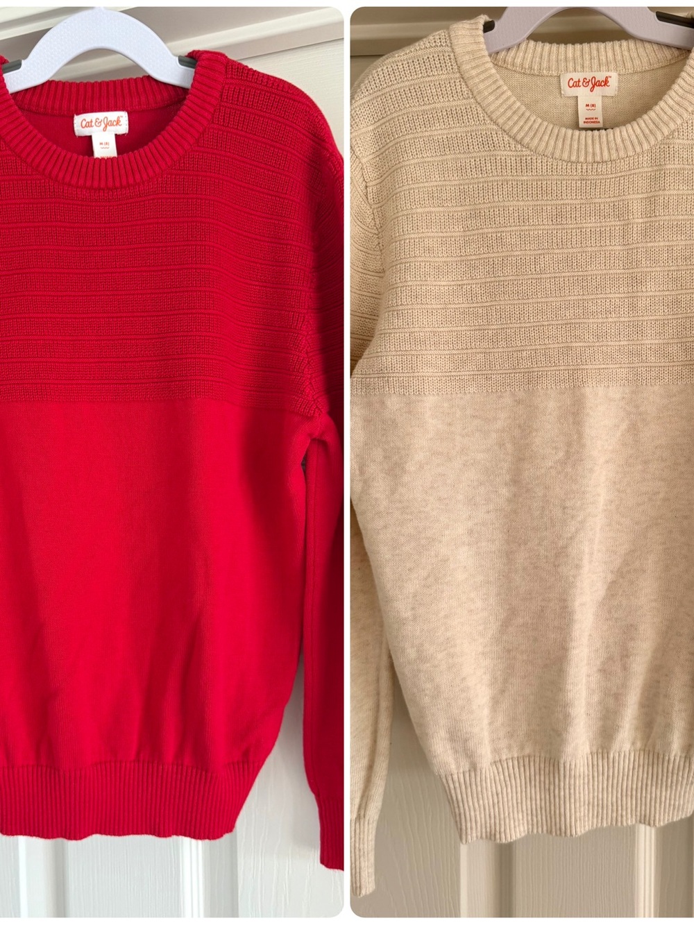 EUC Lot of 2 Cat & Jack Boys Striped Pullover Sweaters - Red & Heathered Ivory M